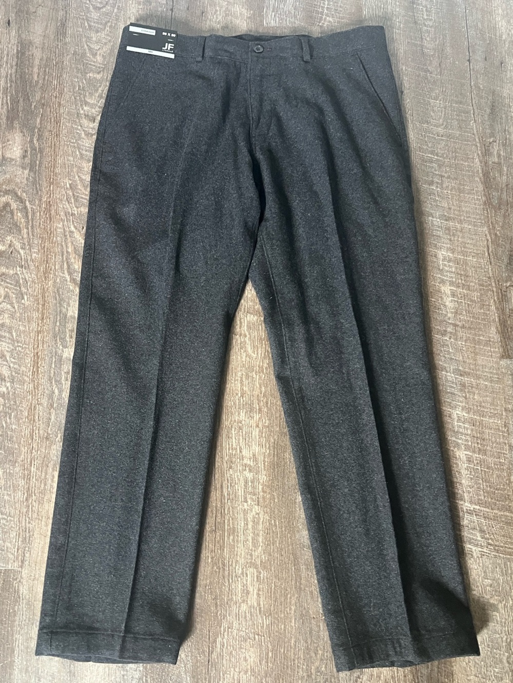 JF J Ferrar Men's Straight Charcoal Tweed Flat Front Wool Pants- Size 36x30